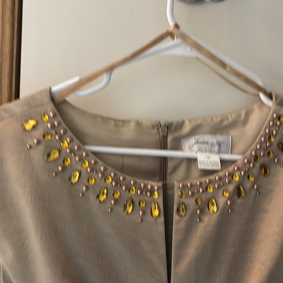 Jessica H Champagne Gold Sheath DRESS BEADED - Picture 2 of 4